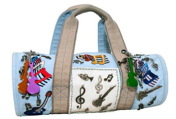 Blue canvas Nike duffel bag Handbag Music theme Embroidery | Etsy