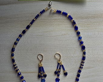 18 "Kobaltblau Glasperlen, 2 Katzenaugen Kugeln, 3/4" Millefiori Star Focal, 1 1/2" Kobaltblau Herz & Stern vergoldete Ohrringe