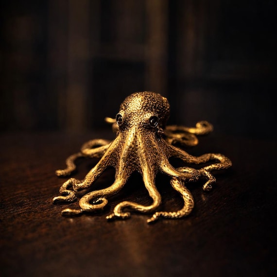 Vintage Octopus Figurine, Solid Metal Sea Creature Decor, Nautical Desk Ornament Gift