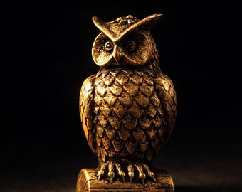Solid Brass Owl Statue, Vintage Wisdom Sculpture, Lucky Desk Decor