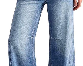 Women's High Waisted Barrel Leg Stretch Denim Baggy Flare Pants