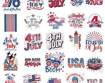 25 Retro 4th Of July | PNG Bundle| USA American Flag | Land Of The Free Since 1776 | Floral USA |  Vintage Aesthetic Png | Digital Download.