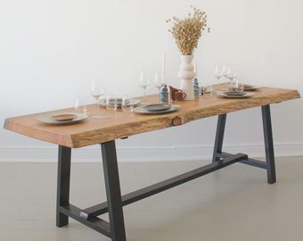 Modern Live Edge Dining Table With Metal Legs | Handcrafted Pine Wood Dining Table, Farmhouse Table, Mid-Century Modern Kitchen Furniture