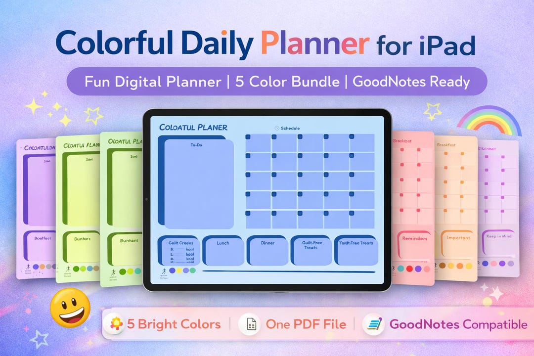 Colorful Daily Planner for iPad | Fun Digital Planner | 5 Color Bundle ...