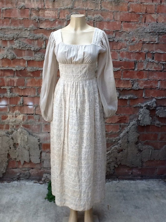 Vintage Cream Embroidered Hippie Maxi Dress
