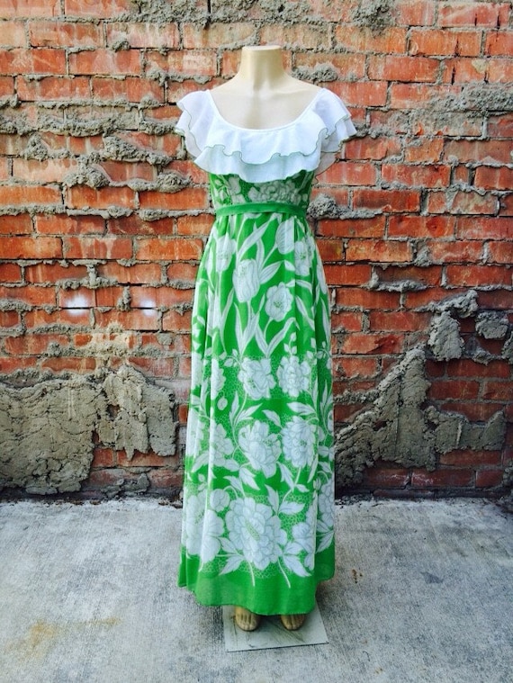 Vintage Green Floral Maxi Dress - image 2