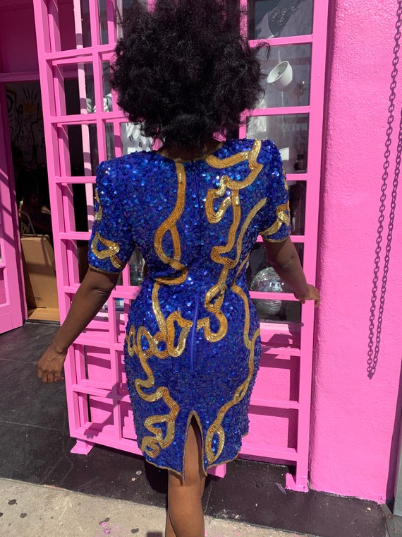 Vintage Blue Sequins Dress