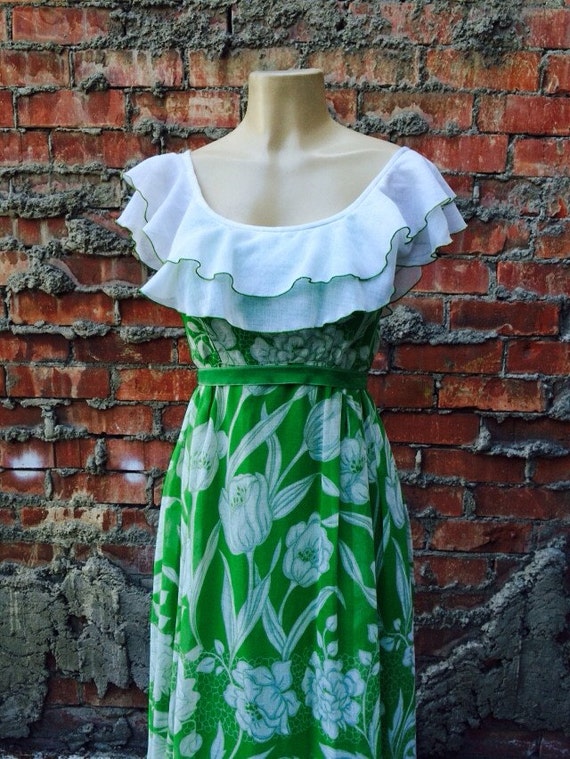 Vintage Green Floral Maxi Dress - image 1