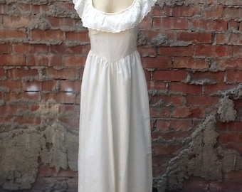 Vintage Cream Eyelet Hippie Maxi Dress