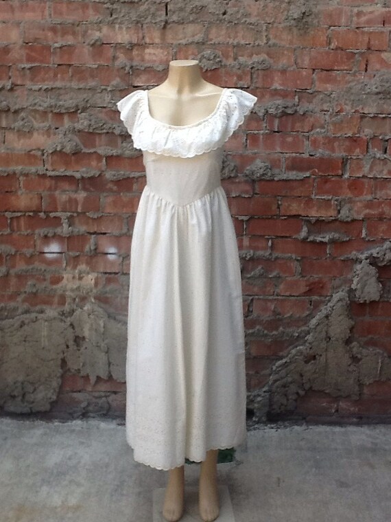 Vintage Cream Eyelet Hippie Maxi Dress