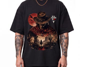 Western Cowboy Outlaw Graphic Tee, 100% Cotton Vintage  Unisex T-Shirt