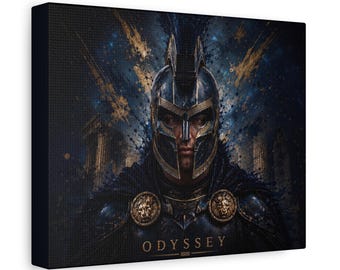 Odyssey Warrior Canvas, Spartan Helmet Mythology Art, Greek Decor Print