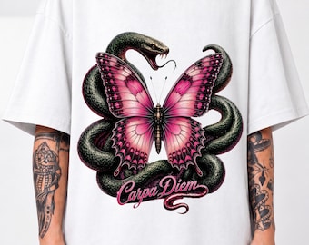 Medusa Butterfly Carpe Diem Oversized Unisex T-Shirt, Dark Fantasy Snake Graphic Tee, Gothic Gift