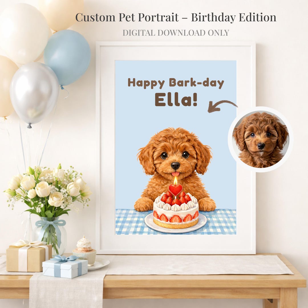 Custom Pet Birthday Portrait Printable, Personalized Birthday Gift Wall ...