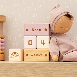 Wooden Baby Milestone and Name Block Set Custom Colours / Milestone Cards / Age Blocks / Month Blocks / Photo Blocks image 1