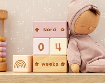 Wooden Baby Milestone and Name Block Set (Custom Colours) / Milestone Cards / Age Blocks / Month Blocks / Photo Blocks