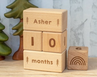 Wooden Baby Milestone Blocks Set with Name Topper / Milestone Cards / Age Blocks / Month Blocks / Photo Blocks