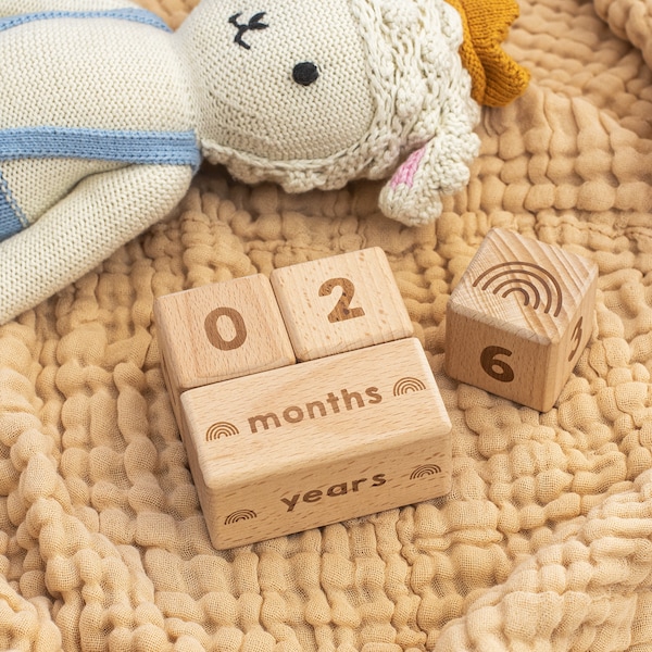 Wooden Baby Milestone Blocks in Bold Font (Natural Raw Wood) / Milestone Cards / Age Blocks / Month Blocks / Photo Blocks