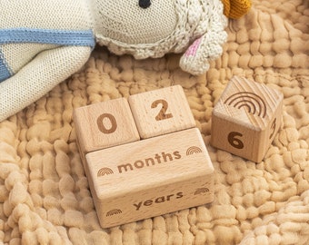 Wooden Baby Milestone Blocks in Bold Font (Natural Raw Wood) / Milestone Cards / Age Blocks / Month Blocks / Photo Blocks