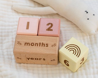 Wooden Baby Milestone Blocks (Custom Colours) / Milestone Cards / Age Blocks / Month Blocks / Photo Blocks