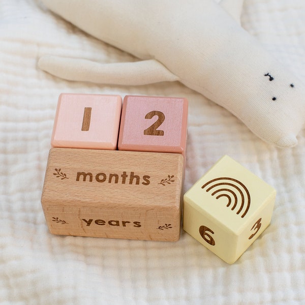 Wooden Baby Milestone Blocks (Custom Colours) / Milestone Cards / Age Blocks / Month Blocks / Photo Blocks