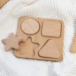Wooden Shape Puzzle (Natural Raw Beech) / Wooden Toys / Natural Play / Baby Puzzle