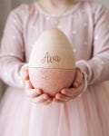 Personalised Fillable Large Wooden Speckled Easter Egg / Hollow Egg