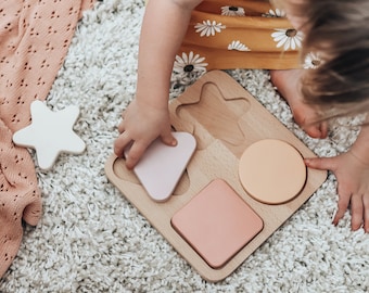 Custom Color Wooden Shape Puzzle: Montessori Baby Toy