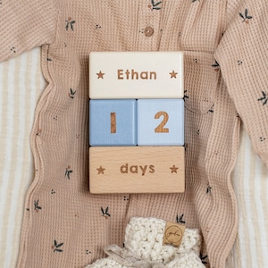 Wooden Baby Milestone and Name Block Set Custom Colours / Milestone Cards / Age Blocks / Month Blocks / Photo Blocks image 2