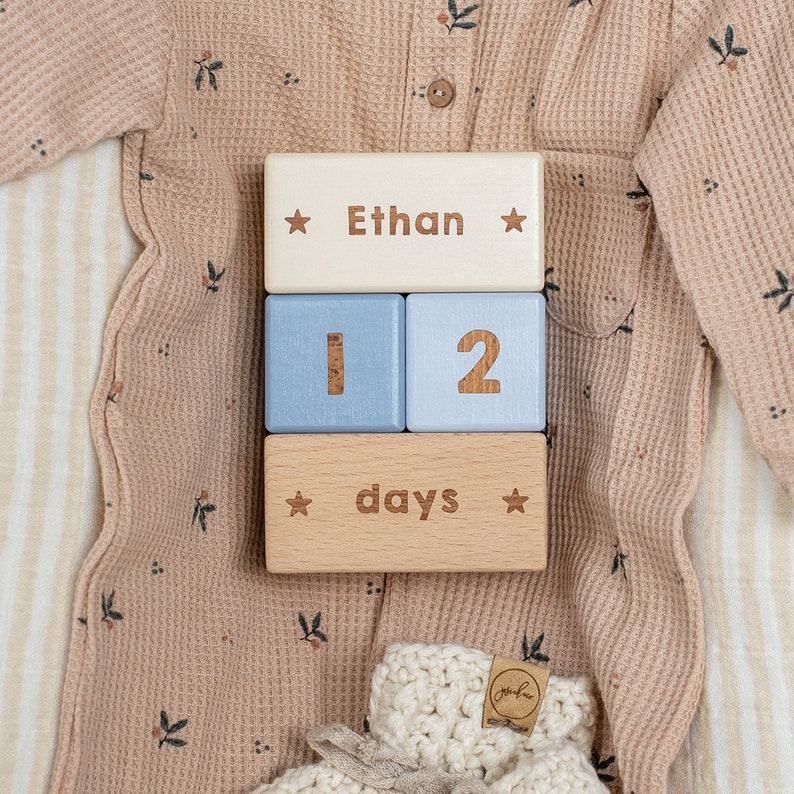 Wooden Baby Milestone and Name Block Set Custom Colours / Milestone Cards / Age Blocks / Month Blocks / Photo Blocks image 2