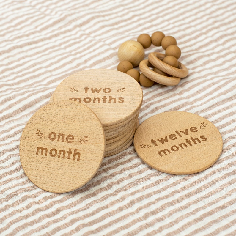 Wooden Baby Monthly Milestone Cards / Milestone Discs / Milestone Blocks image 1