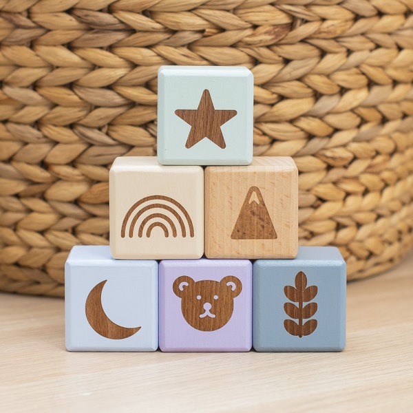 Wooden Symbol Blocks / Decorative Picture Blocks / Nursery Decor