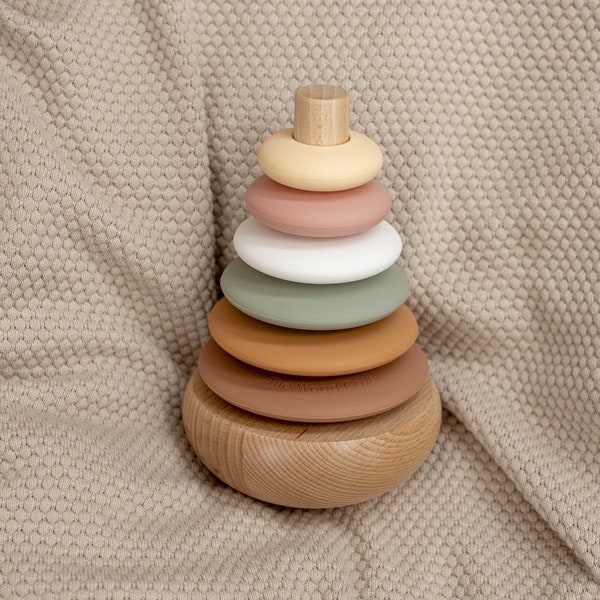 Silicone + Wood Rocking Ring Stacking Toy (Willow)