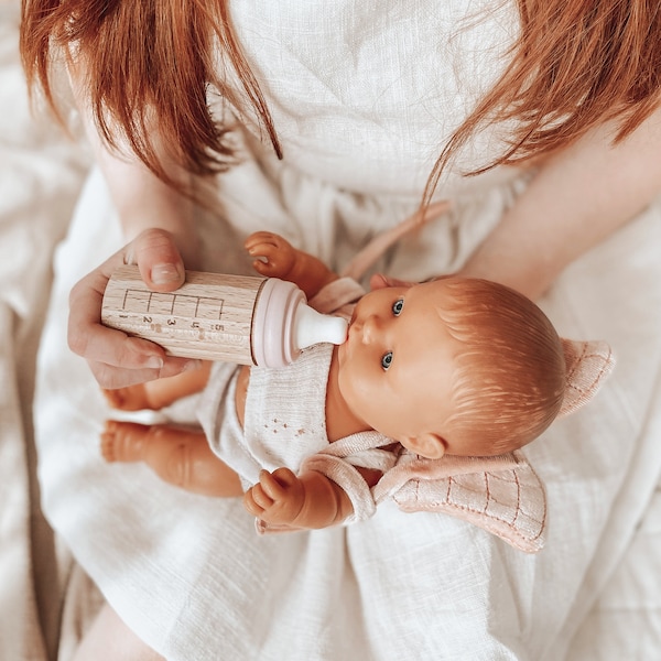 Mini Holzspielzeug Puppe: Baby Doll Flasche, Spielzeug für Puppen, Natural Play