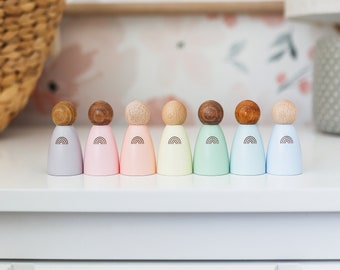 Pastel Rainbow Peg Dolls / Wooden Peg Dolls / Natural Play / Nursery Decorations