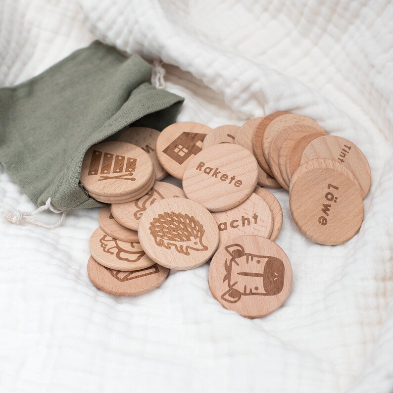 Wooden Alphadots German / Wooden Alphabet Coins / German Alphabet image 1