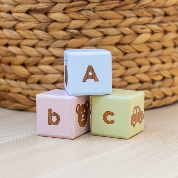 Custom Colour Wooden ABC Letter Blocks (Set of 3) / Alphabet Blocks / Picture Blocks / Letter Blocks