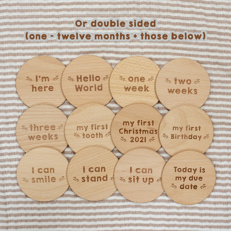 Wooden Baby Monthly Milestone Cards / Milestone Discs / Milestone Blocks image 3