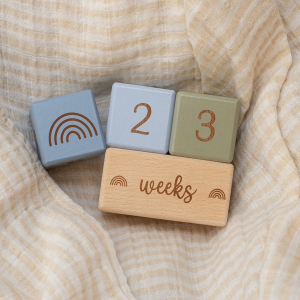 Wooden Baby Milestone Blocks with Scripted Font (Custom Colours) / Milestone Cards / Age Blocks / Month Blocks / Photo Blocks