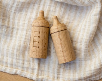 Biberón de madera de haya: decoración infantil, juego de rol