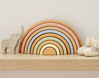 Patterned Wooden Rainbow Stacker: 9-Arch Nursery Decor