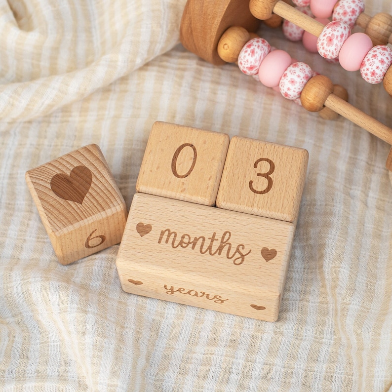 Wooden Baby Milestone Blocks in Scripted Font natural Raw Etsy UK