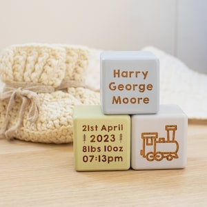 Wooden Baby Birth Stats Block Set / Custom Keepsake Newborn Details Blocks