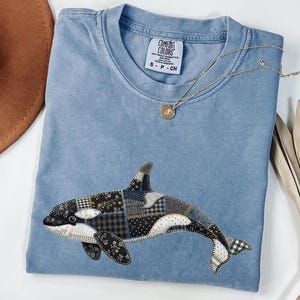 Comfort Colors Orca Shirt, Faux Patchwork Whale Tee, Aesthetic Sea Life Tshirt, Cute Ocean Animal Shirt, Summer Beach Tee, Gift For Her