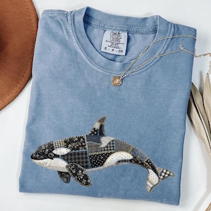 Comfort Colors Orca Shirt, Faux Patchwork Whale Tshirt, Aesthetic Sea Life Shirt, Cute Ocean Animal Tee, Summer Beach Tshirt, Gift For Her