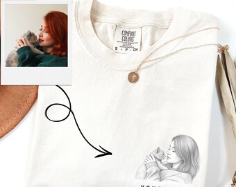 Camiseta Comfort Colors personalizada con foto de mamá de gatos, camiseta personalizada para mamás de gatos, camiseta con retrato de mascota personalizado, regalo para amantes de los gatos, idea de regalo para el Día de la Madre.