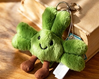 Peluche JellyCat trèfle, breloque Peluche Kawaii | Porte-bonheur trèfle porte-bonheur, cadeau peluche, pendentif sac à dos, cadeau pour son enfant