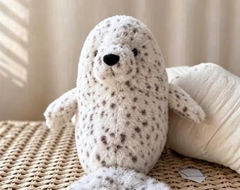 Peluche de foca moteada suave, decoración infantil con temática de animales marinos, compañero adorable para abrazar, foca kawaii, regalo ideal para amantes de la vida marina.