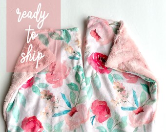 Elliott - Baby Girl Burp Cloth Rag minky watercolor boho mint green white navy blush pink coral teal floral flowers modern boho baby shower