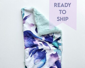 Sea Floral - Baby Girl Burp Cloth Rag  minky watercolor boho mint green white navy blue lavender purple teal floral modern boho baby shower